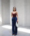 Arkasi Lasti̇kli̇ Pi̇leli̇ Dökümlü Wide Leg Pantolon