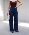 Arkasi Lasti̇kli̇ Pi̇leli̇ Dökümlü Wide Leg Pantolon
