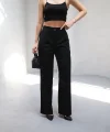 Arkasi Lasti̇kli̇ Pi̇leli̇ Dökümlü Wide Leg Pantolon