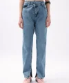 Asimetrik Bel Paça Yırtmaçlı Jean