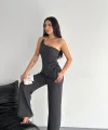 Asimetrik Crop Pantalon ikili Takım - Füme