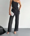 Asimetrik Crop Pantalon ikili Takım - Füme