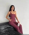 Asimetrik Crop Pantalon ikili Takım - Gül Kurusu