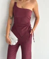 Asimetrik Crop Pantalon ikili Takım - Gül Kurusu