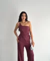 Asimetrik Crop Pantalon ikili Takım - Gül Kurusu