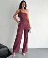 Asimetrik Crop Pantalon ikili Takım - Gül Kurusu