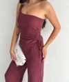 Asimetrik Crop Pantalon ikili Takım - Gül Kurusu