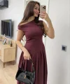 Asimetrik düşük yaka Kolsuz Uzun Elbise - Bordo
