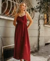 Askılı Basic Uzun Elbise - Açık Bordo