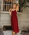 Askılı Basic Uzun Elbise - Açık Bordo