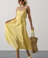 Askılı Basic Uzun Elbise - Sarı