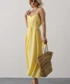 Askılı Basic Uzun Elbise - Sarı