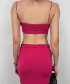 Askılı Crop Yırtmaçlı Etek Takım