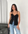 Askılı Dekolte deraylı bluz crop - Siyah