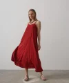 Askılı Uzun Çan Elbise - Bordo