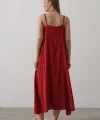Askılı Uzun Çan Elbise - Bordo
