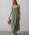 Askılı Uzun Çan Elbise - Haki