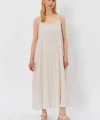 Askılı Uzun Çan Elbise - Natür