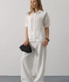 Atkı Detaylı Yarım Kol Gömlek - Beyaz