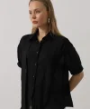 Atkı Detaylı Yarım Kol Gömlek - Siyah