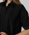 Atkı Detaylı Yarım Kol Gömlek - Siyah
