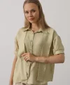 Atkı Detaylı Yarım Kol Gömlek - Yağ Yeşili