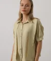 Atkı Detaylı Yarım Kol Gömlek - Yağ Yeşili