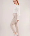 Bağlama Detaylı Cepli Krem Pantolon