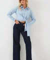 Bağlamalı Uzun Kol Gömlek 20325 - Mavi