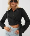 Bağlamalı Uzun Kol Gömlek 20325 - Siyah