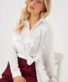 Bağlamalı Uzun Kol Saten Gömlek 20287 - Beyaz