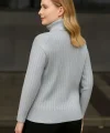 Balıkcı Yaka Bağazlı Triko Kazak Pamuklu Kalın Fitilli Dokuma - Gri
