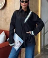 Bant Detaylı Oversize Poplin Gömlek 3436