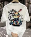 Baskılı Oversize Bisiklet Yaka T-shirt - Beyaz