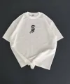 Baskılı Oversize Bisiklet Yaka T-shirt - Beyaz