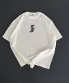 Baskılı Oversize Bisiklet Yaka T-shirt - Beyaz