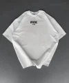 Baskılı Oversize Bisiklet Yaka T-shirt - Beyaz