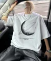 Baskılı Oversize Bisiklet Yaka T-shirt - Beyaz