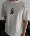 Baskılı Oversize Bisiklet Yaka T-shirt - Beyaz