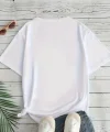 Baskılı Oversize Bisiklet Yaka T-shirt - Beyaz