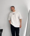 Baskılı Oversize Bisiklet Yaka T-shirt - Beyaz