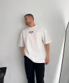 Baskılı Oversize Bisiklet Yaka T-shirt - Beyaz