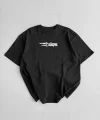 Baskılı Oversize Bisiklet Yaka T-shirt - Siyah