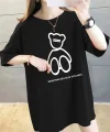 Baskılı Oversize Bisiklet Yaka T-shirt - Siyah