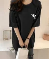 Baskılı Oversize Bisiklet Yaka T-shirt - Siyah