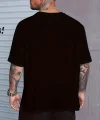 Baskılı Oversize Bisiklet Yaka T-shirt - Siyah