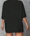 Baskılı Oversize Bisiklet Yaka T-shirt - Siyah