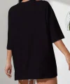 Baskılı Oversize Bisiklet Yaka T-shirt - Siyah