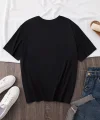 Baskılı Oversize Bisiklet Yaka T-shirt - Siyah