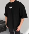Baskılı Oversize Bisiklet Yaka T-shirt - Siyah